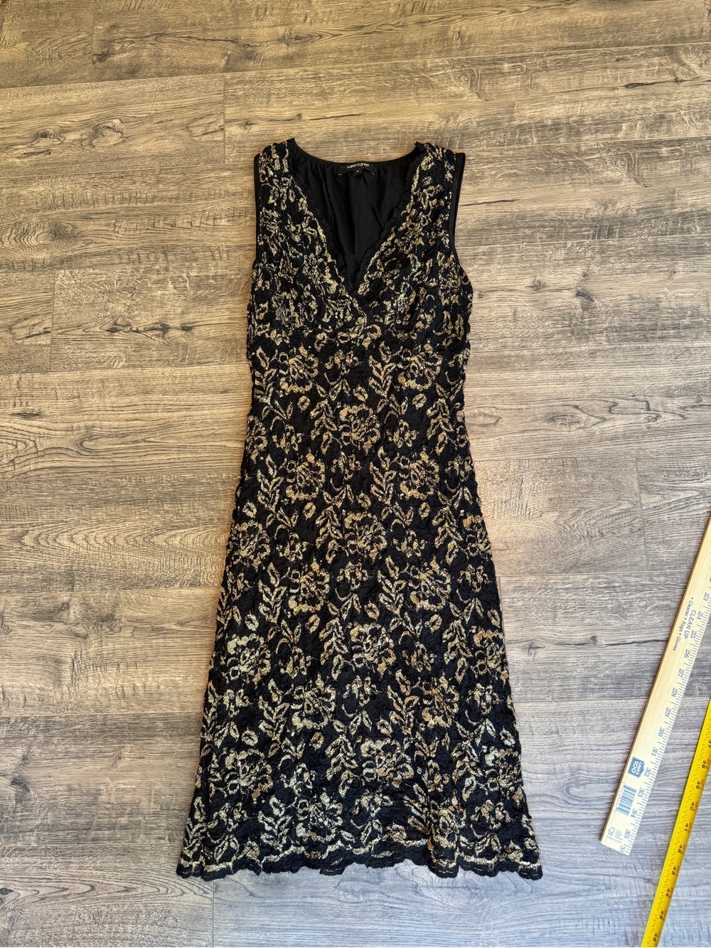 Karen Kane Black Dress with Gold Lace Overlay
